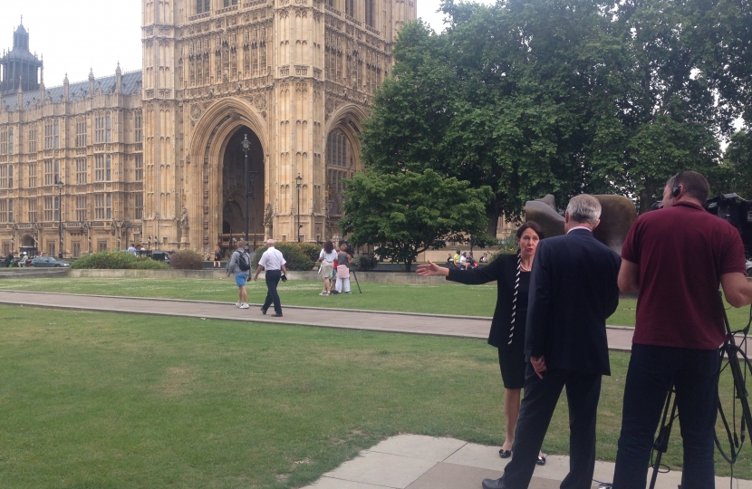 Anne Marie speaking to local news in Westminster