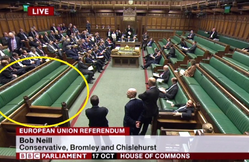 The deserted Liberal Democrat benches during EU debate.
